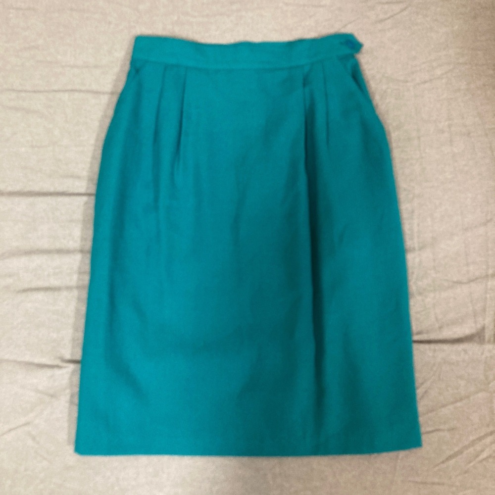 Vintage‎ Illustrations Teal Pleated High Waisted Pencil Skirt Size 8 35807